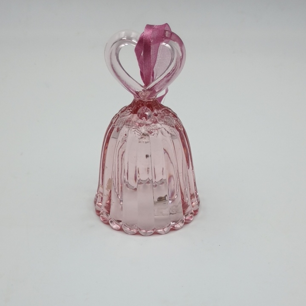 Fenton Pink Glass Bell Heart Handle Vintage Feminine Romantic Valentine